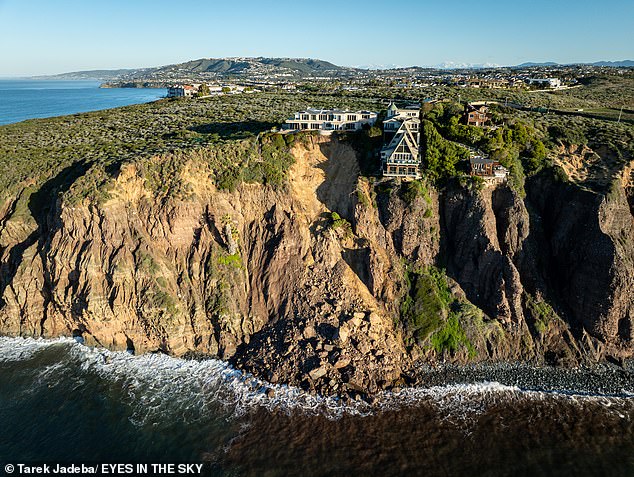 Historic storms that swept the Golden State earlier this month caused a landslide that put three Dana Point mansions at risk of falling into the Pacific Ocean