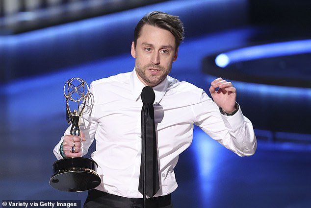Kieran emotionally thanked his mother Patricia Brentrup, 69, during his acceptance speech at the Emmys - before taking a swipe at his estranged father Christopher 'Kit' Culkin, 79, by calling him 