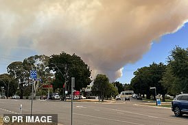 Residents of 30 communities west of Ballarat in rural Victoria have been urged to evacuate the area as a 5,000 hectare bushfire rages out of control (pictured)