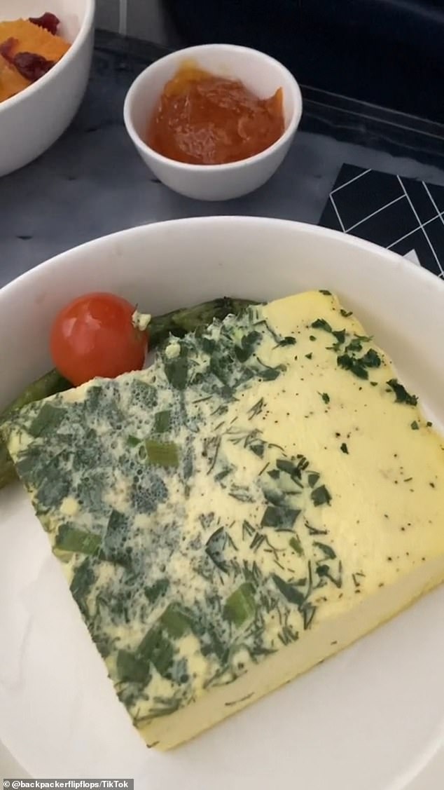 Travel influencer Joanne, who goes by the handle @backpackerflipflops, created a TikTok to show off her breakfast while flying First Class on Delta from New York to Fort Lauderdale