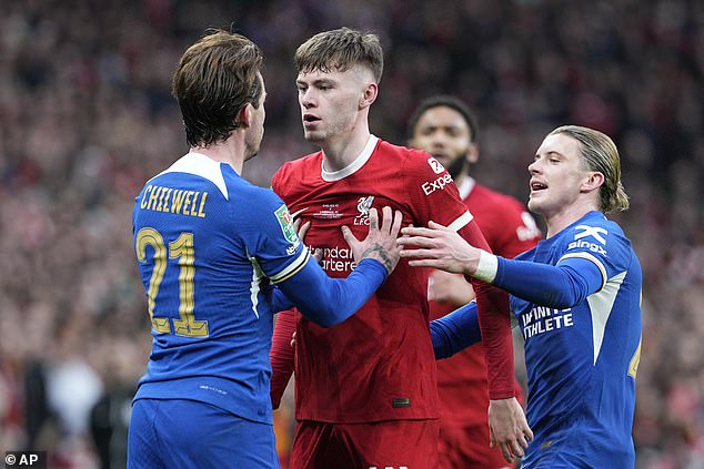 Ben Chilwell had a row with Liverpool youngster Conor Bradley during Sunday's final