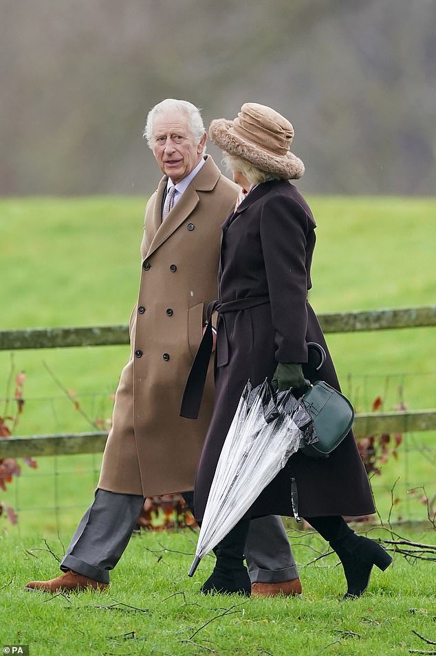 King Charles III and Queen Camilla leave after attending a church service at St Mary Magdalene Church in Sandringham last Sunday