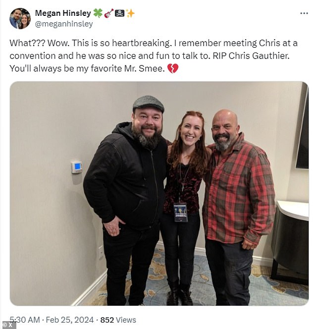 'What???  Wow.  This is so heartbreaking.  I remember meeting Chris at a conference and he was so nice and fun to talk to.  RIP Chris Gauthier.  You'll always be my favorite, Mr. Smee'
