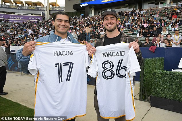 Los Angeles Rams play Puka Nacua and Buffalo Bills' Dalton Kincaid wearing LA Galaxy jerseys