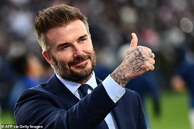 Former LA Galaxy player David Beckham, now co-owner of Inter Miami, greets the crowd