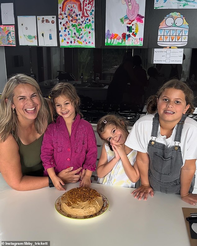 Trickett (pictured with her daughters) has previously opened up about her struggles with postpartum depression to help other women struggling with the condition