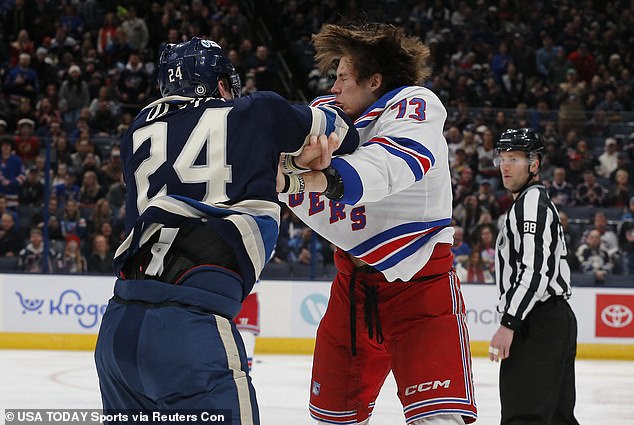 Against the Blue Jackets, the 6-foot-2 giant took a beating from Mathieu Olivier