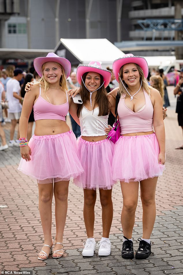 More than 600,000 people attended the Australian leg of the Eras Tour.  Fans are pictured outside the venue