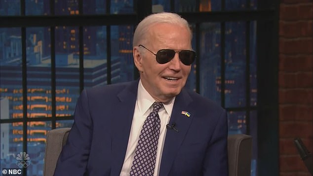 Wearing his signature pair of Ray Bans, Biden told Meyers, 