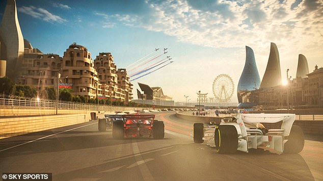 Castle Section at Azerbaijan's Baku City Circuit (a 2.2km course) has the narrowest point that teams visit all year round and proves to be a difficult challenge for even the most experienced drivers.  In the distance you can see the Red Arrows of Silverstone and the Ferris wheel of Suzuka