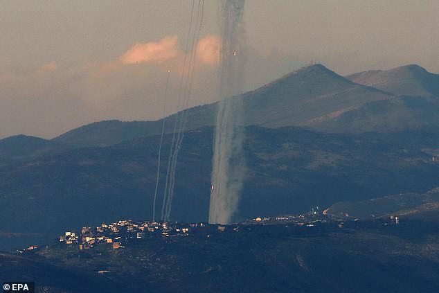 Missiles are launched from southern Lebanon towards northern Israel, seen from the Israeli side of the border, February 26, 2024