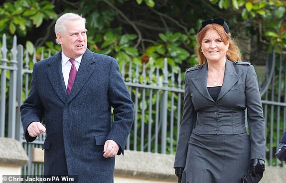The Duke of York and Sarah, Duchess of York attend a service of thanksgiving for the life of King Constantine of the Hellenes at St George's Chapel at Windsor Castle, Berkshire.  Date of photo: Tuesday, February 27, 2024. PA Photo.  Constantine II, who died on January 10, 2023, was the last king of Greece and reigned from 1964 to 1974. See PA story ROYAL Constantine.  Photo credit should read: Chris Jackson/PA Wire
