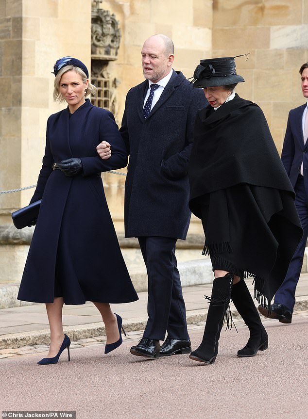 When Zara, 42, and Mike, 45, arrived at the ceremony in Windsor, they were joined by Princess Anne and other members of the royal family