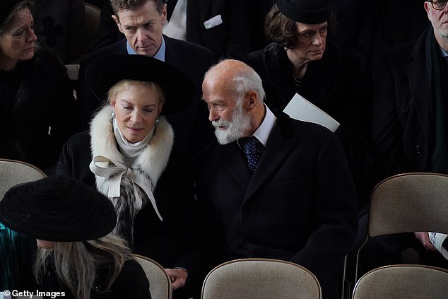 Prince and Princess Michael of Kent, Lady Gabriella's parents, both attended a memorial service for King Constantine of Greece today