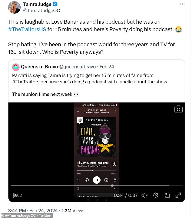 Tamra retweeted a clip from their co-star Johnny 'Bananas' Devenanzio's - called Friend or Faux w/Johnny Bananas