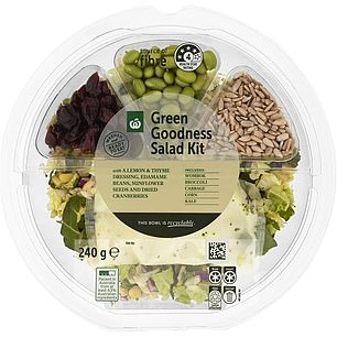 Woolworths has reduced the price of its Green Goodness Salad Bowl (240g) (was $6.50, now $5.90)