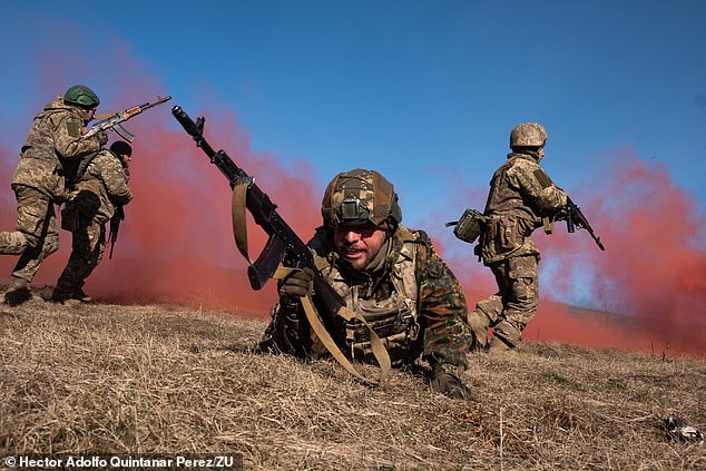 Members of the Ukrainian army conduct tactical exercises and training for their operations