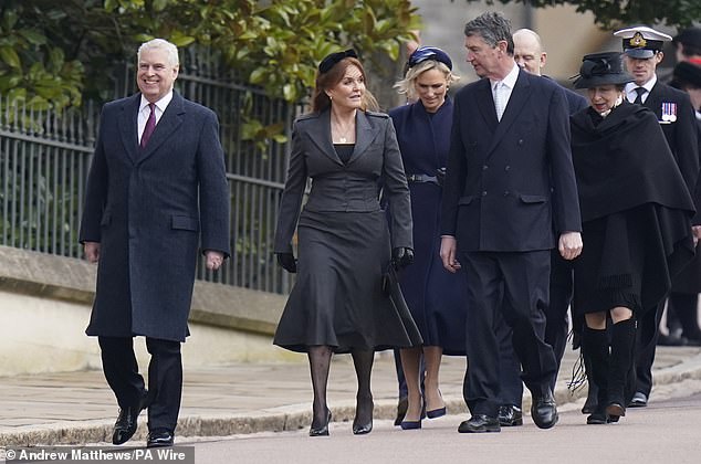 Prince Andrew was the most senior royal present at the service yesterday, after Camilla