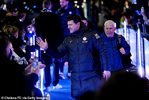 LONDON, ENGLAND – FEBRUARY 28: Chelsea Manager Mauricio Pochettino interacts with fans as he arrives at the stadium ahead of the Emirates FA Cup fifth round match between Chelsea and Leeds United at Stamford Bridge on February 28, 2024 in London, England.  (Photo by Darren Walsh/Chelsea FC via Getty Images)