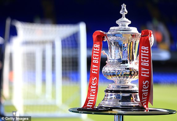 IPSWICH, ENGLAND - JANUARY 27: A detailed view of the FA Cup Trophy ahead of the Emirates FA Cup fourth round match between Ipswich Town and Maidstone United at Portman Road on January 27, 2024 in Ipswich, England.  (Photo by Stephen Pond/Getty Images)