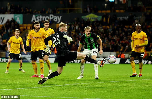 Brighton goalkeeper Jason Steele should perhaps have scored the equalizer when he poked wide in the closing moments