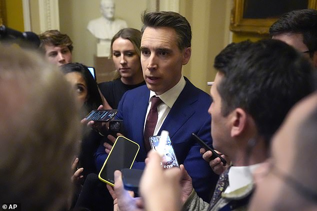 Sen. Josh Hawley, R-Mo., speaks to reporters