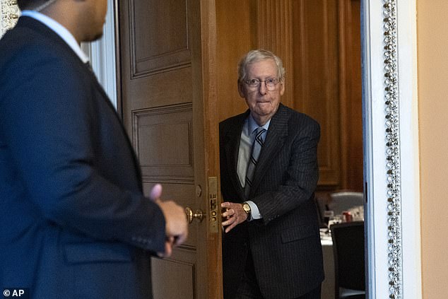 Senate Minority Leader Mitch McConnell of Kyiv leaves a Republican lunch