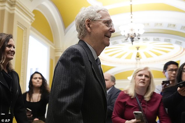 Senate Minority Leader Mitch McConnell of Ky. as he walked to the Senate floor to speak