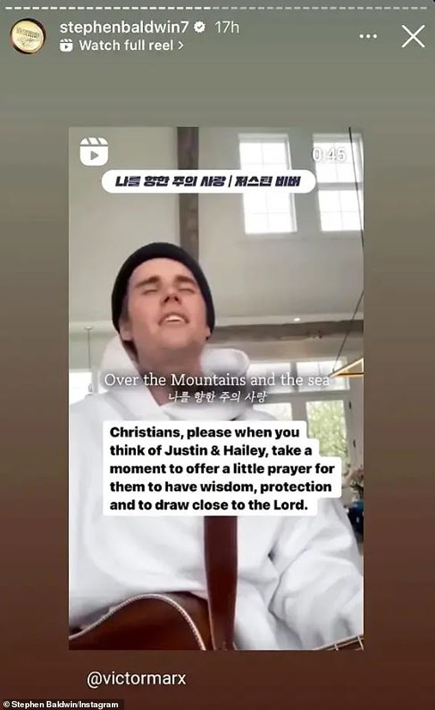 On Monday, the 57-year-old Usual Suspects alumnus reposted a video of Justin singing that was shared by Victor Marx, the founder of All Things Possible Ministries, with the caption: “Christians, please if you're thinking of Justin & Hailey, take a moment the time to say a little prayer for them to gain wisdom and protection and to come closer to the Lord'