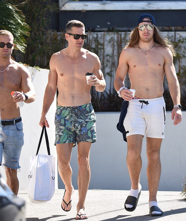 The boys headed to the beach for a welcome day off from filming