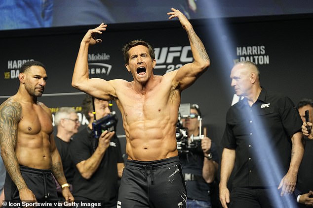Gyllenhaal filmed part of the movie in front of a live UFC audience during a press conference