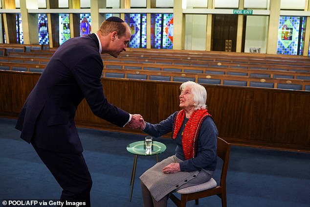 Prince William meets Holocaust survivor Renee Salt, 94, at the Western Marble Arch Synagogue