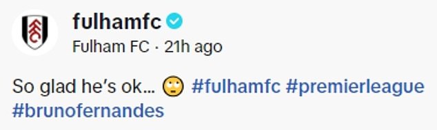 Fulham have posted on TikTok claiming Fernandes had feigned an injury in the 2-1 defeat to Man United