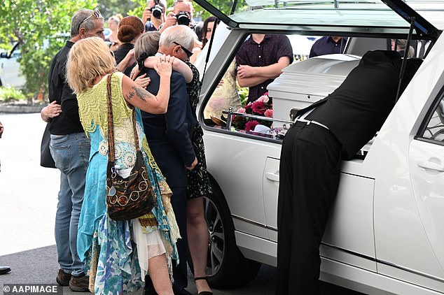 There were emotional scenes outside the church as mourners said goodbye to the beloved grandmother (pictured) before she was laid to rest