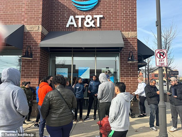 James also urged all affected New Yorkers to file a complaint with her office.  Pictured are AT&T customers standing in line at a store last week hoping to get answers