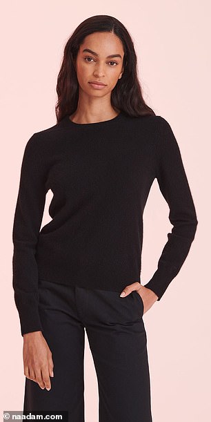 Naadam sells their black cashmere crew neck sweater for $98, while Quince's retails for $50