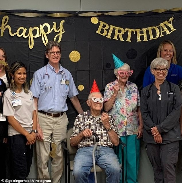 Sharlet Johnson celebrated her 100th birthday with a party alongside her 78-year-old husband, who reached the milestone just months earlier and is pictured here at his own party