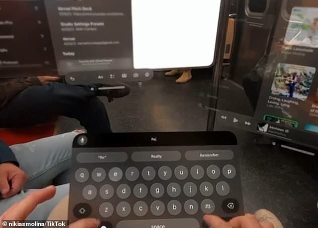 Nikias Molina turned heads when he decided to use the augmented reality device for typing while on the subway.  He showed an image of what he could see while wearing the device