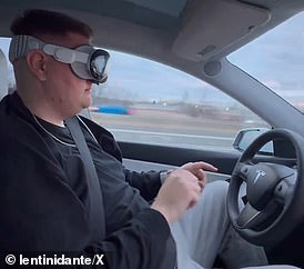 A Tesla driver was stopped for trying to drive hands-free while wearing the $3,500 Vision Pro headset