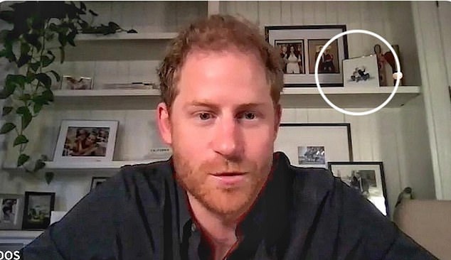 Eagle-eyed royal fans have spotted a sweet sketch on Prince Harry's shelf depicting the Sussexes' 2021 Christmas card