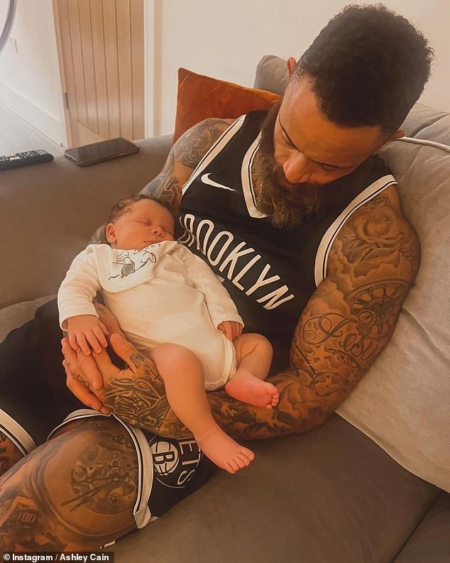 Ashley Cain shared some photos on Instagram on Sunday of his newborn son, both of whom appeared to be asleep in the adorable photos