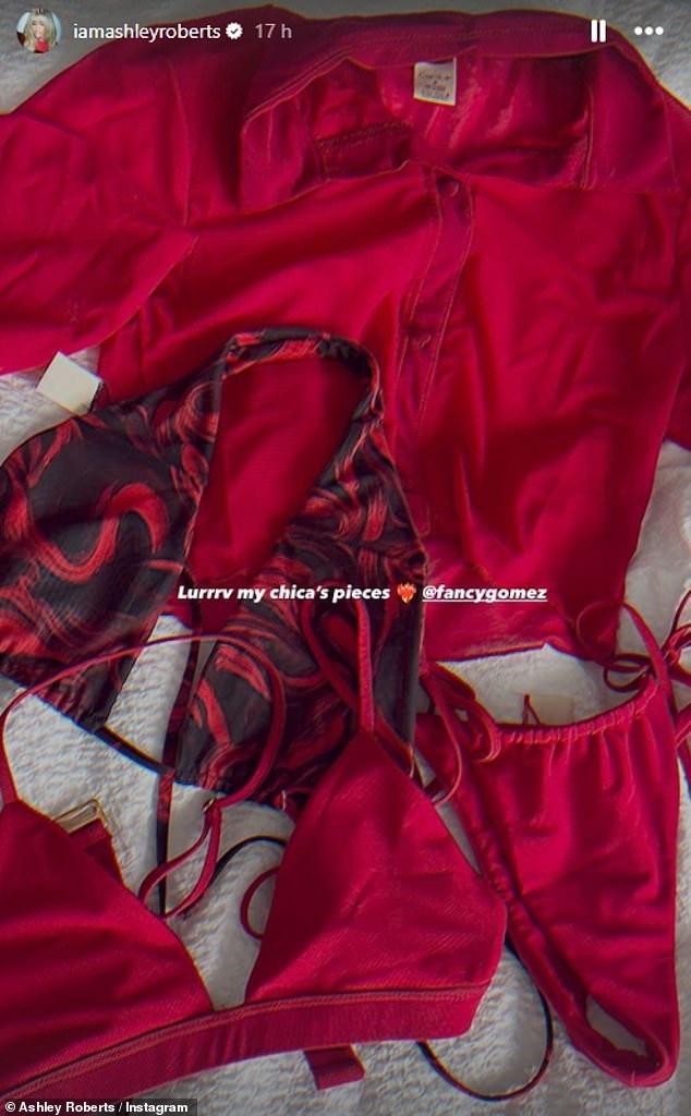 She wrote: 'I have the kini 4 next holiday @fancygomez', before showing off a collection of pieces from the brand with the caption: 'Lurrrv my chica's pieces'