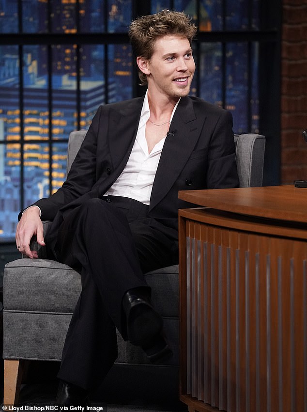 Austin Butler said it was 'wild' when he saw himself in makeup for the first time as his villainous Dune character on Wednesday's episode of Late Night with Seth Meyers on NBC