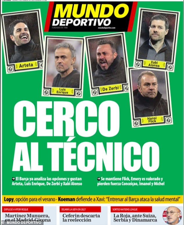 Mundo Deportivo reports that Barcelona have drawn up a shortlist of candidates to replace Xavi as coach this summer