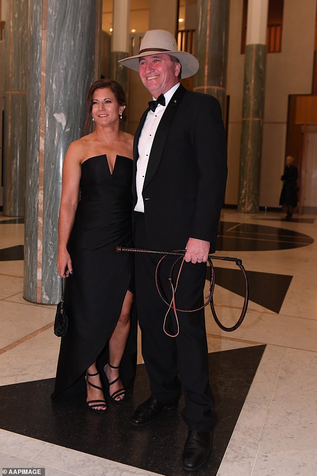 Barnaby Joyce's first wife Natalie has broken her silence over the video of the MP tumbling in a Canberra street.  Above, you see the former couple at the Parliamentary Midwinter Ball in 2017 before they split