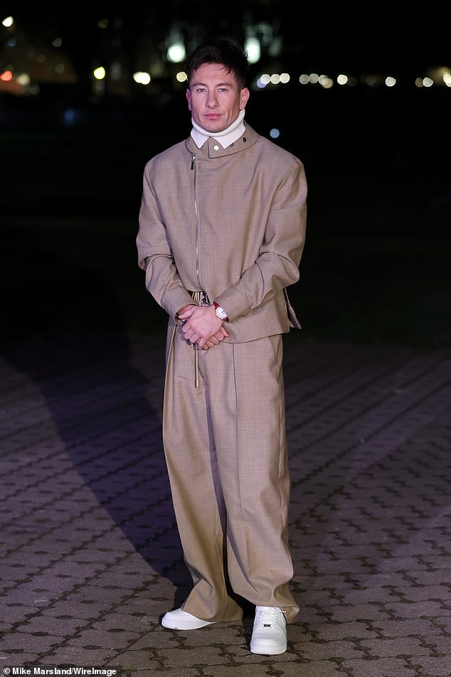 Barry Keoghan showed off his hip sense of style in a sharp camel coordinate as he dusted off his BAFTA candy to head to London Fashion Week's Burberry show