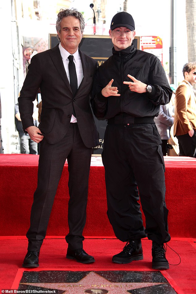 Barry Keoghan, 31, turned heads in a designer tracksuit as he posed next to Mark Ruffalo, 56, at his Hollywood Walk of Fame ceremony on Thursday