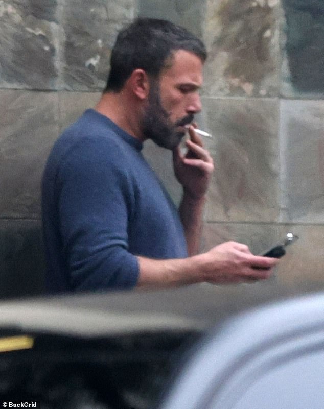 Ben Affleck smoked a cigarette before picking up his son Samuel from basketball practice in LA on Wednesday