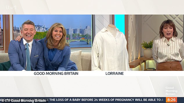 As Lorraine introduced her show she showed off a range of costumes, pointing to a silky white shirt she joked: 'Ben, that was made for you.'  But his words were overtaken when he exclaimed: 'I thought it was Wee Willy W***y's, Wee Willy Winkie's nightgown'