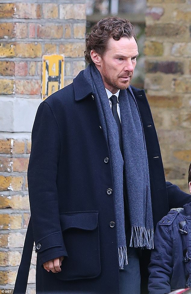 Benedict Cumberbatch filmed somber scenes Friday for his role in Dylan Southern's adaptation of Max Porter's acclaimed novel Grief is the Thing With Feathers